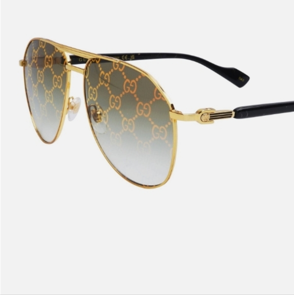Gucci Gold Aviator Sunglasses with Green Gradient and GG Logo main image 11